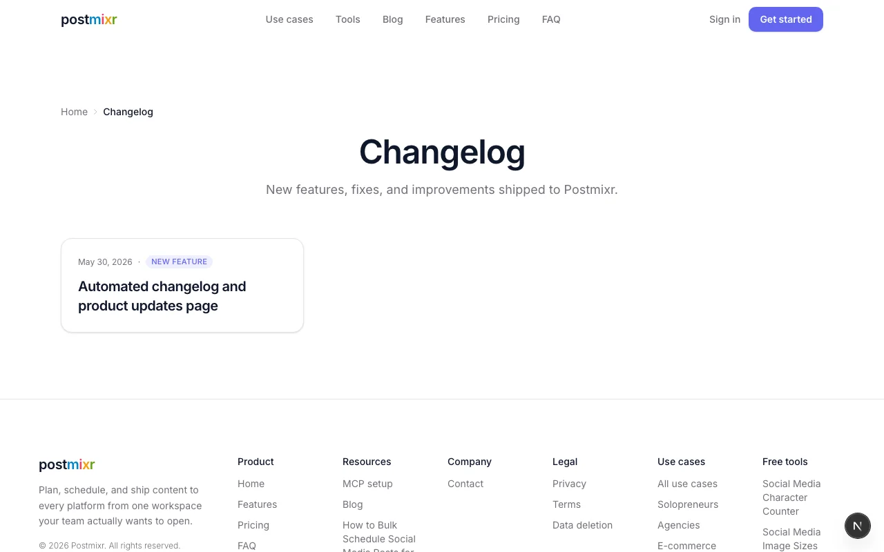 The new Changelog page