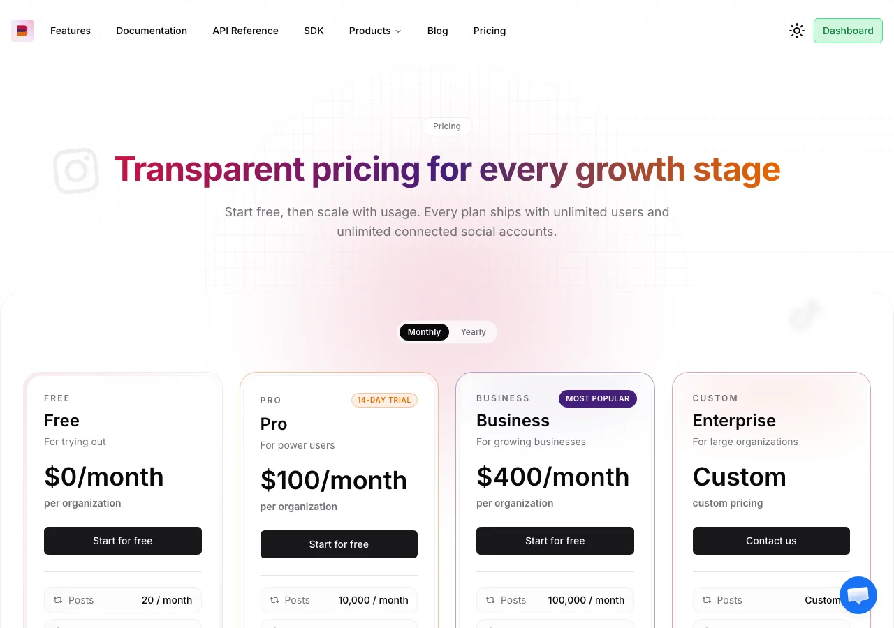 bundle.social pricing page screenshot for comparison with Postmixr