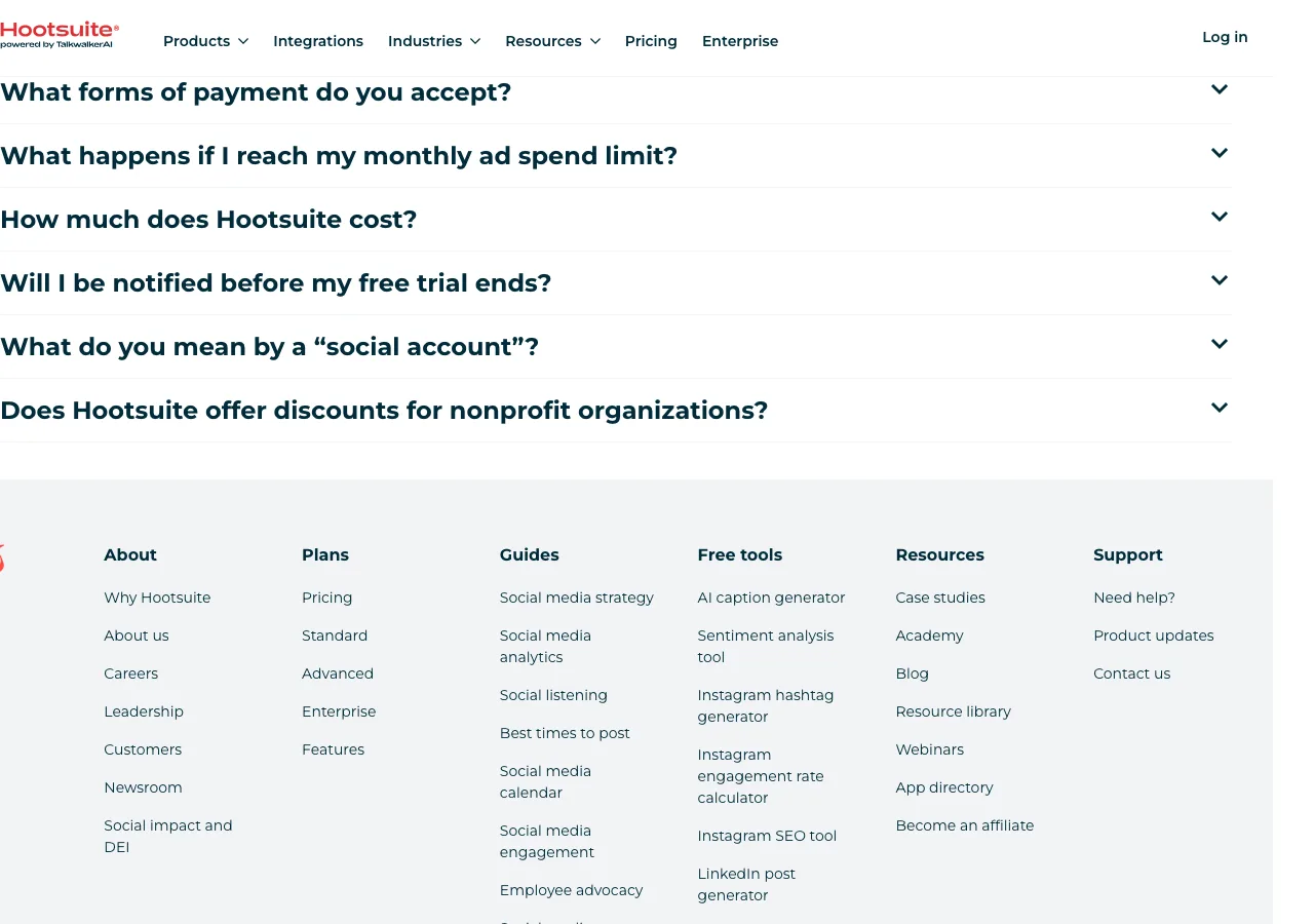 Hootsuite pricing page screenshot for comparison with Postmixr
