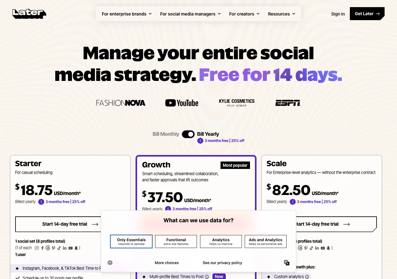 Later pricing page screenshot for comparison with Postmixr