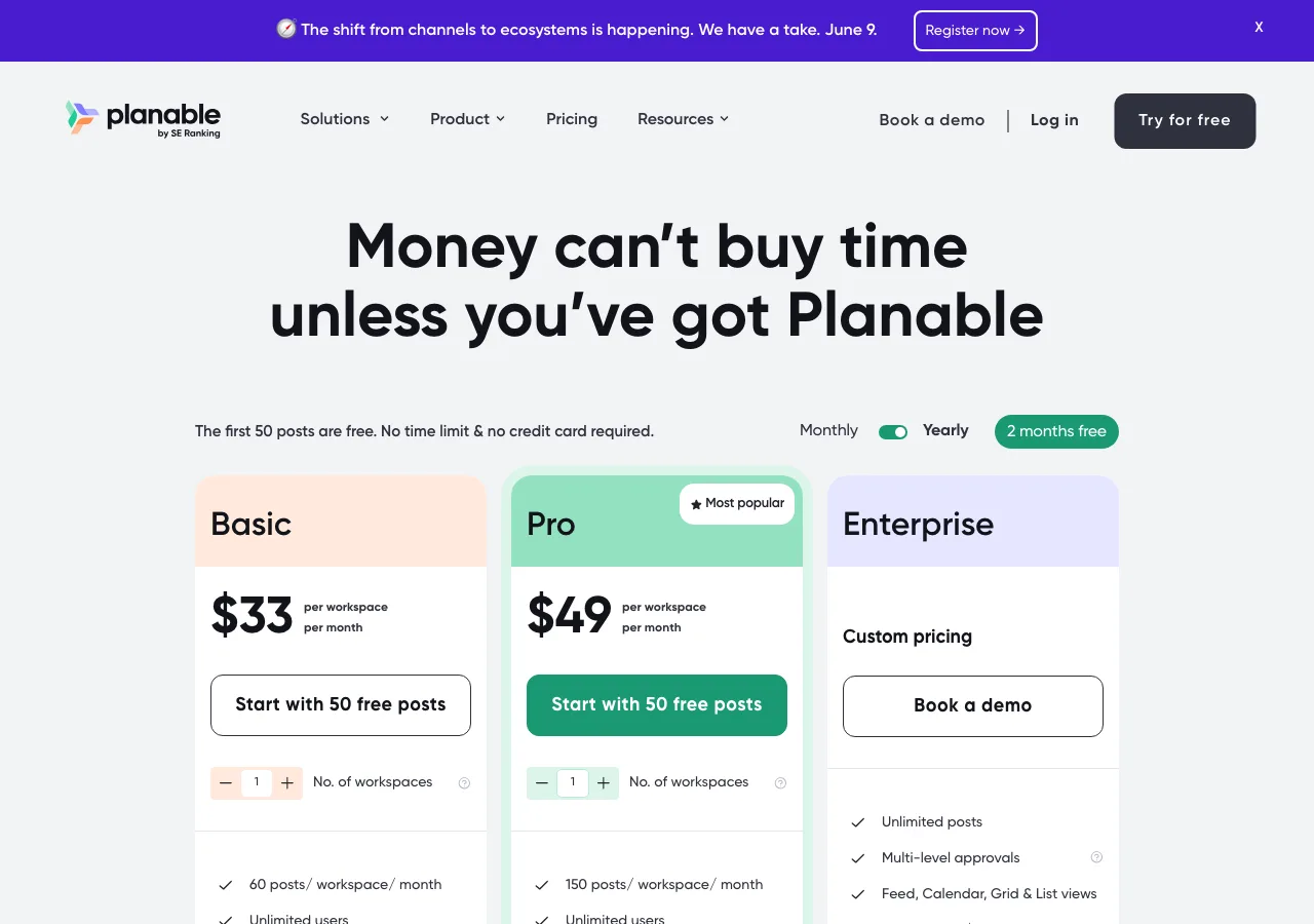 Planable pricing page screenshot for comparison with Postmixr