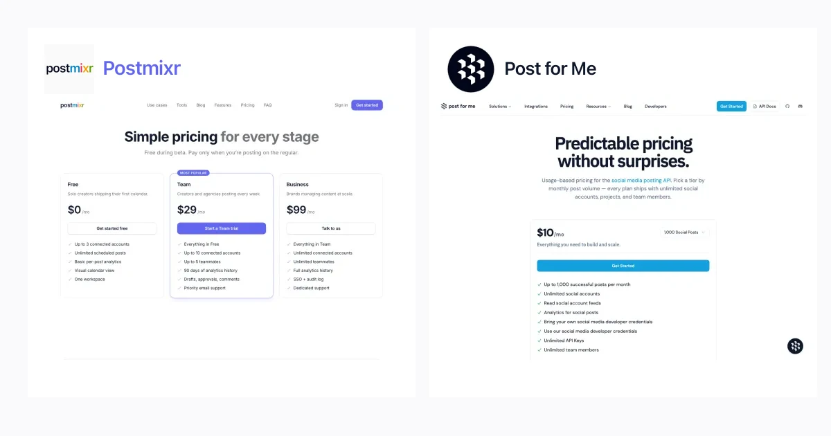 Postmixr vs Post for Me: pricing screenshots and platform comparison