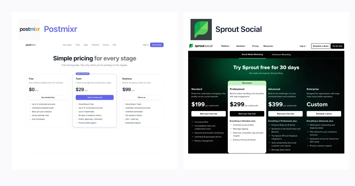 Postmixr vs Sprout Social: pricing screenshots and platform comparison